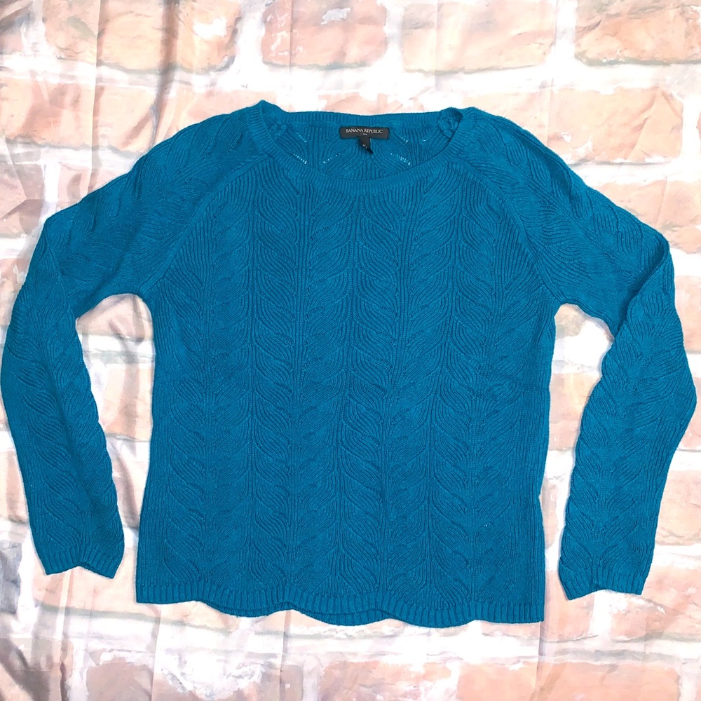 Banana Republic peacock Blue cable crew Sweater